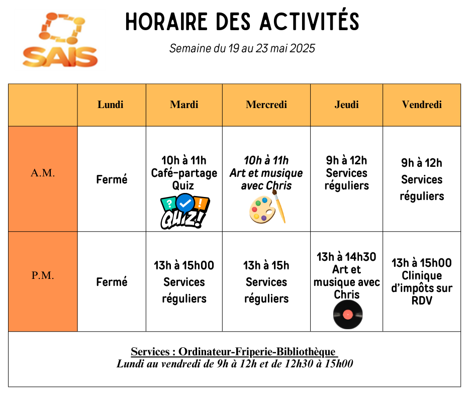 Horaire de la semaine