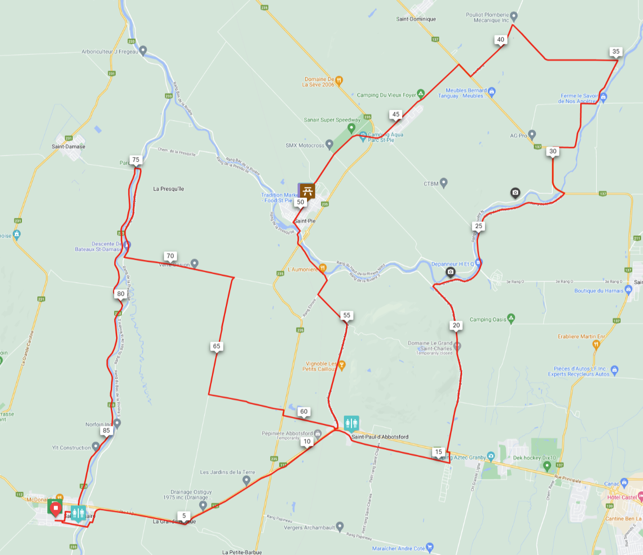 Route : Saint-Césaire / Mont Yamaska