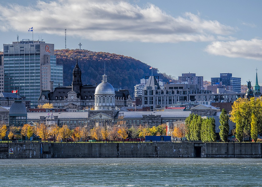 View of Mount Royal from St. Lawrence River in Montréal
