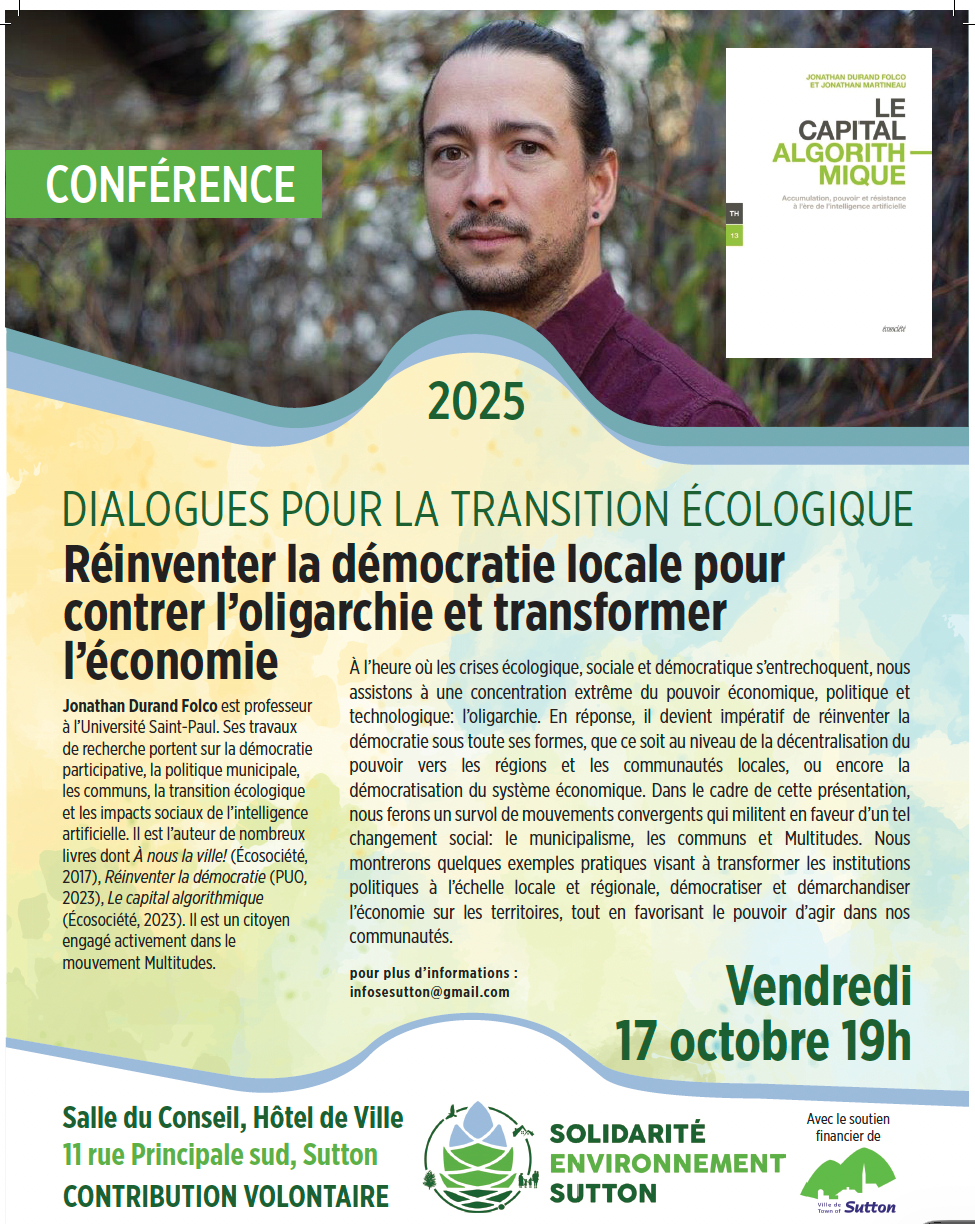Conférence Réinventer la démocration locale pour contrer l'oligarchie et transformer l'économie