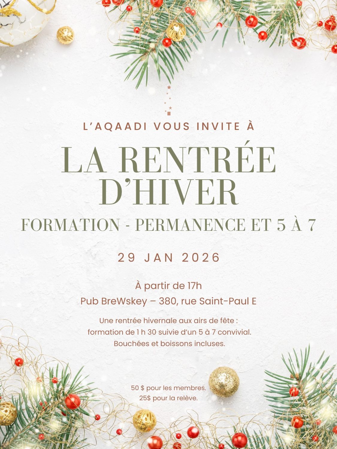 Rentrée de l'AQAADI - Cocktail & Formation - Permanence