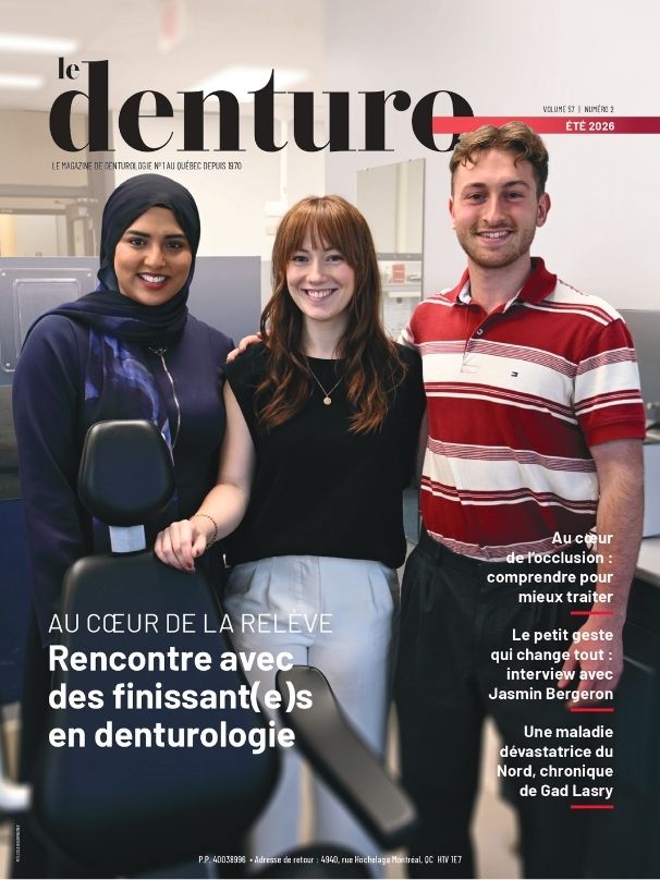 Couverture du magazine Le Denture, volume 57 numéro 2, été 2026, mettant en vedette les finissants en denturologie
