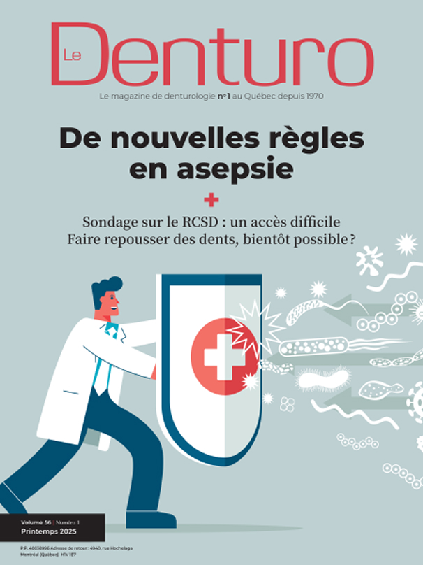 Couverture du magazine Le Denturo, volume 57 numero 1, printemps 2026, portrait de la denturologiste Natacha Lambert et son parcours entrepreneurial.