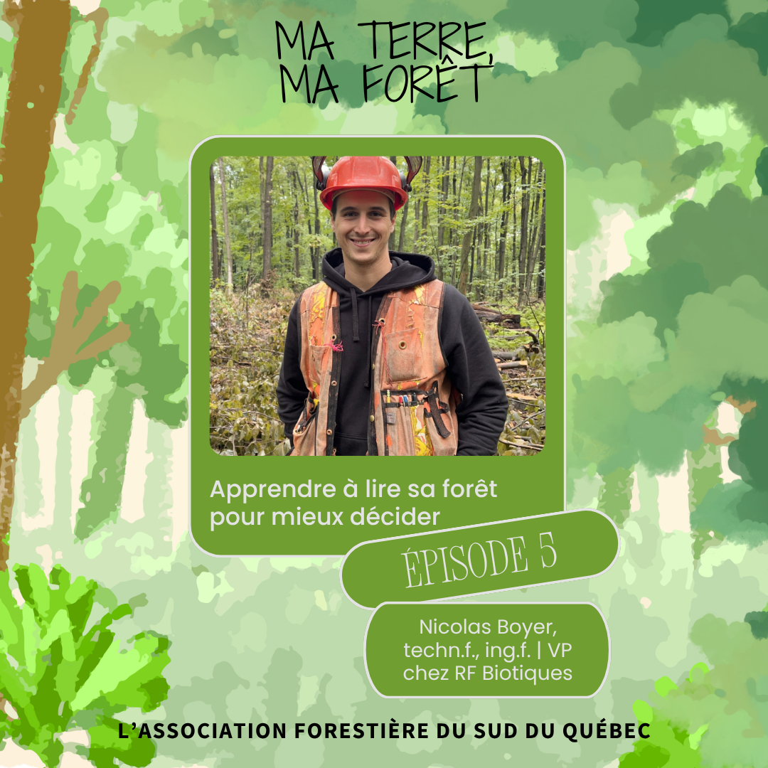 Visuel de l'épisode 2 : Nicolas Boyer en forêt, casque de sécurité et veste de travail