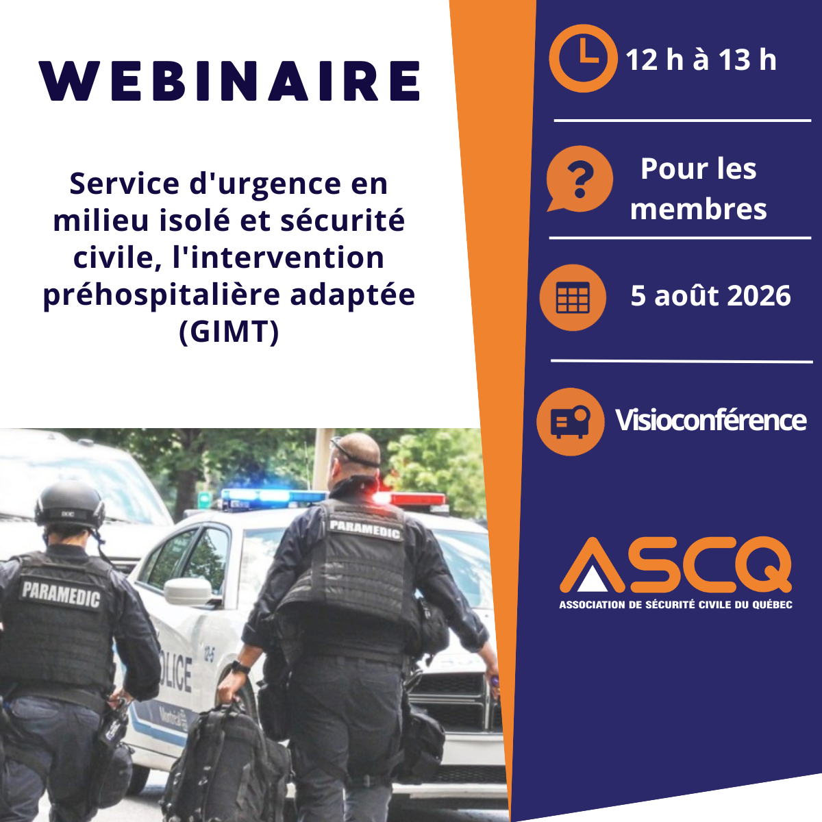 Webinaire - Service d'urgence en milieu isolé et sécurité civile, l'intervention préhospitalière adaptée (GIMT)