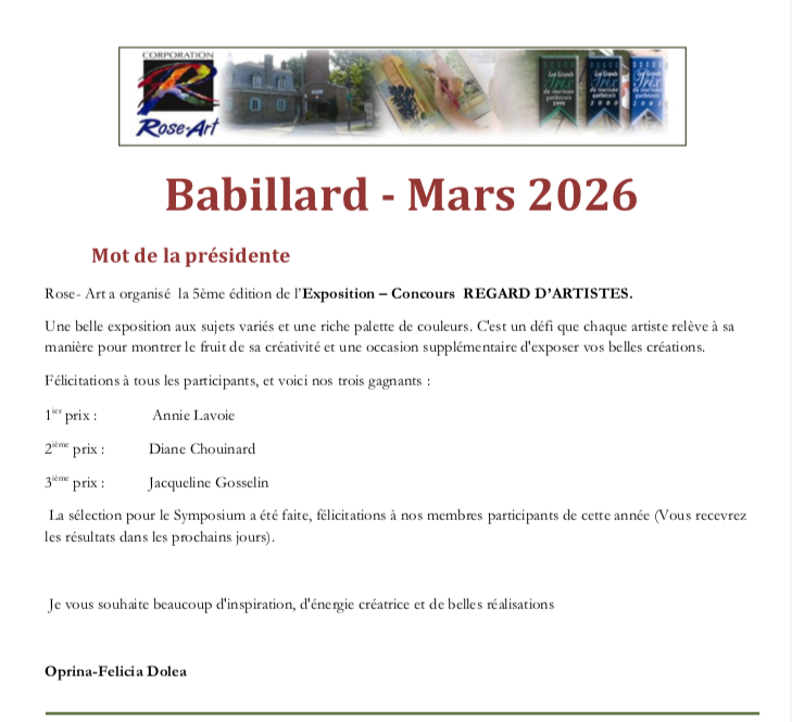 Babillard mars 2026