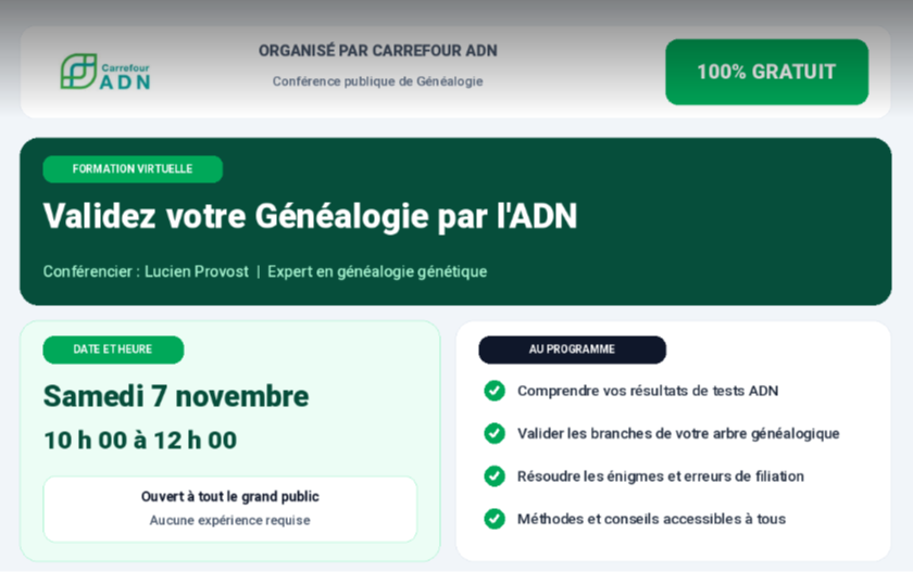 Conférence gratuite "Validez votre généalogie par l'ADN"