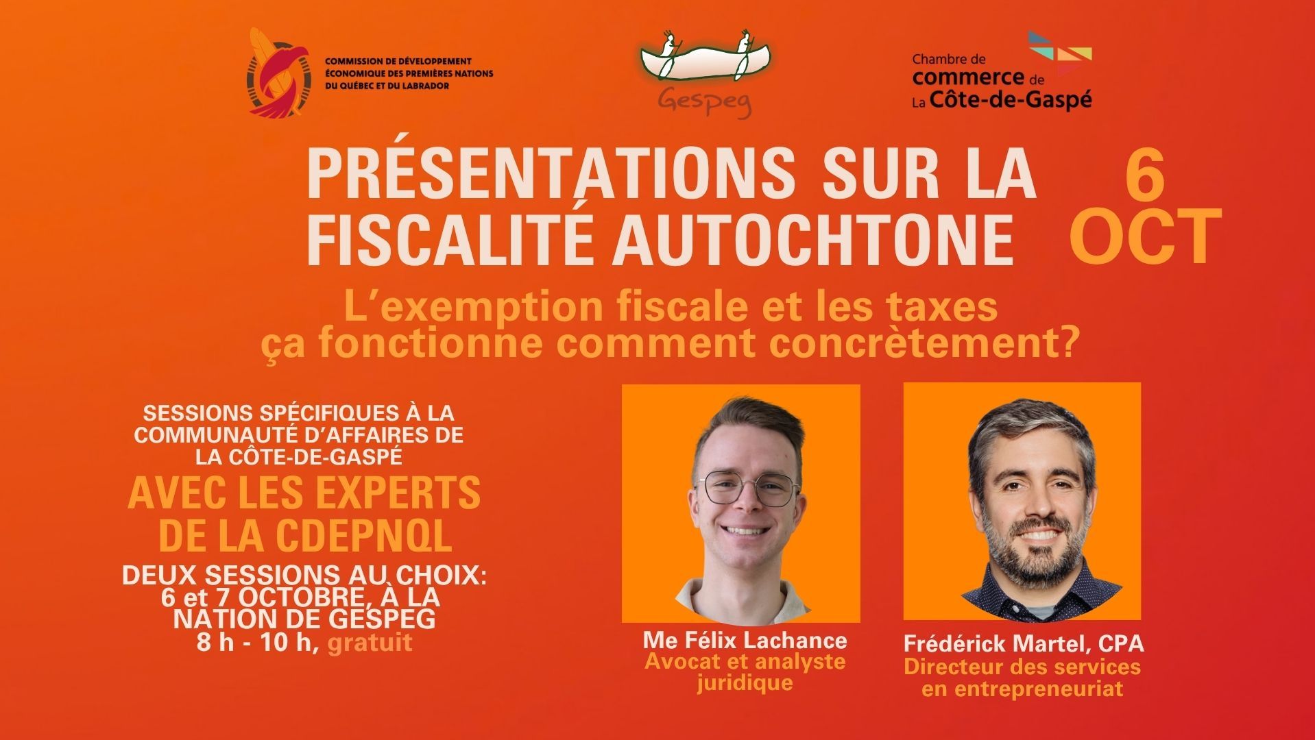 Session d'information (6 octobre) pour commerçants - Fiscalité autochtone (taxes)