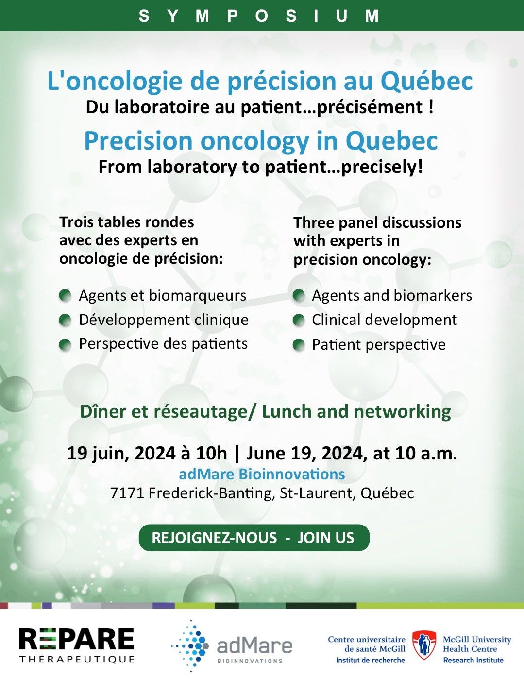Symposium : L'oncologie de précision au Québec - Du laboratoire au patient... précisément !