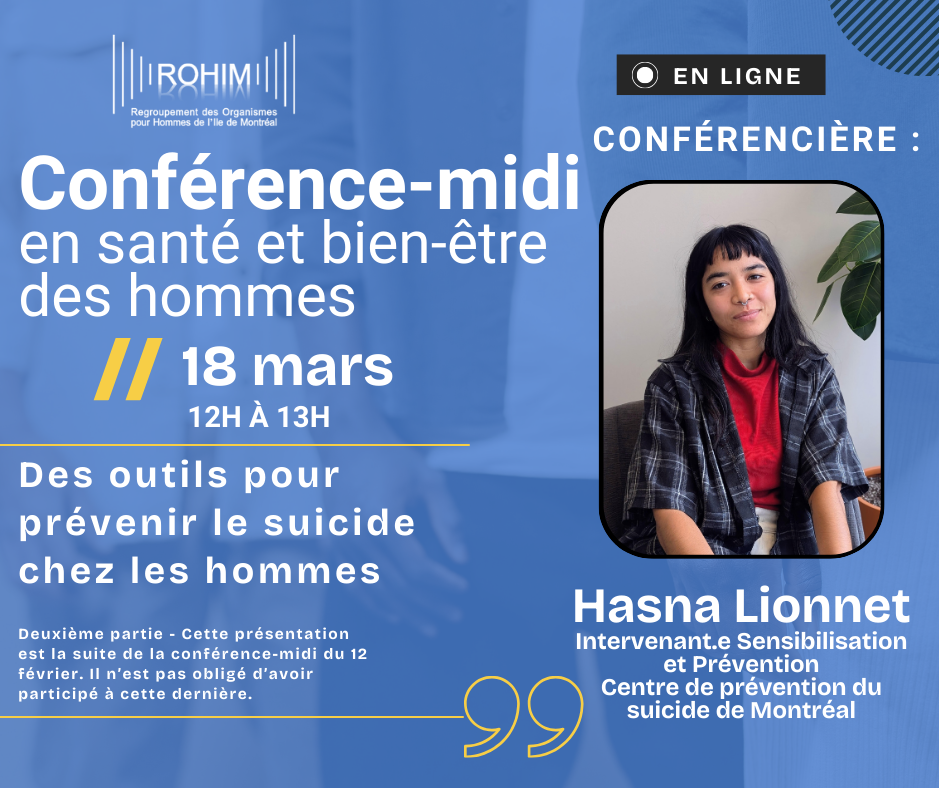 Conférence-midi - Deux nouvelles capsules vidéo pour prévenir le suicide chez les hommes