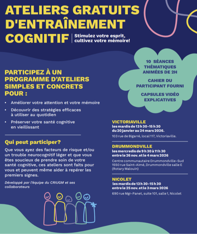 Ateliers d'entraînement cognitif - Drummondville