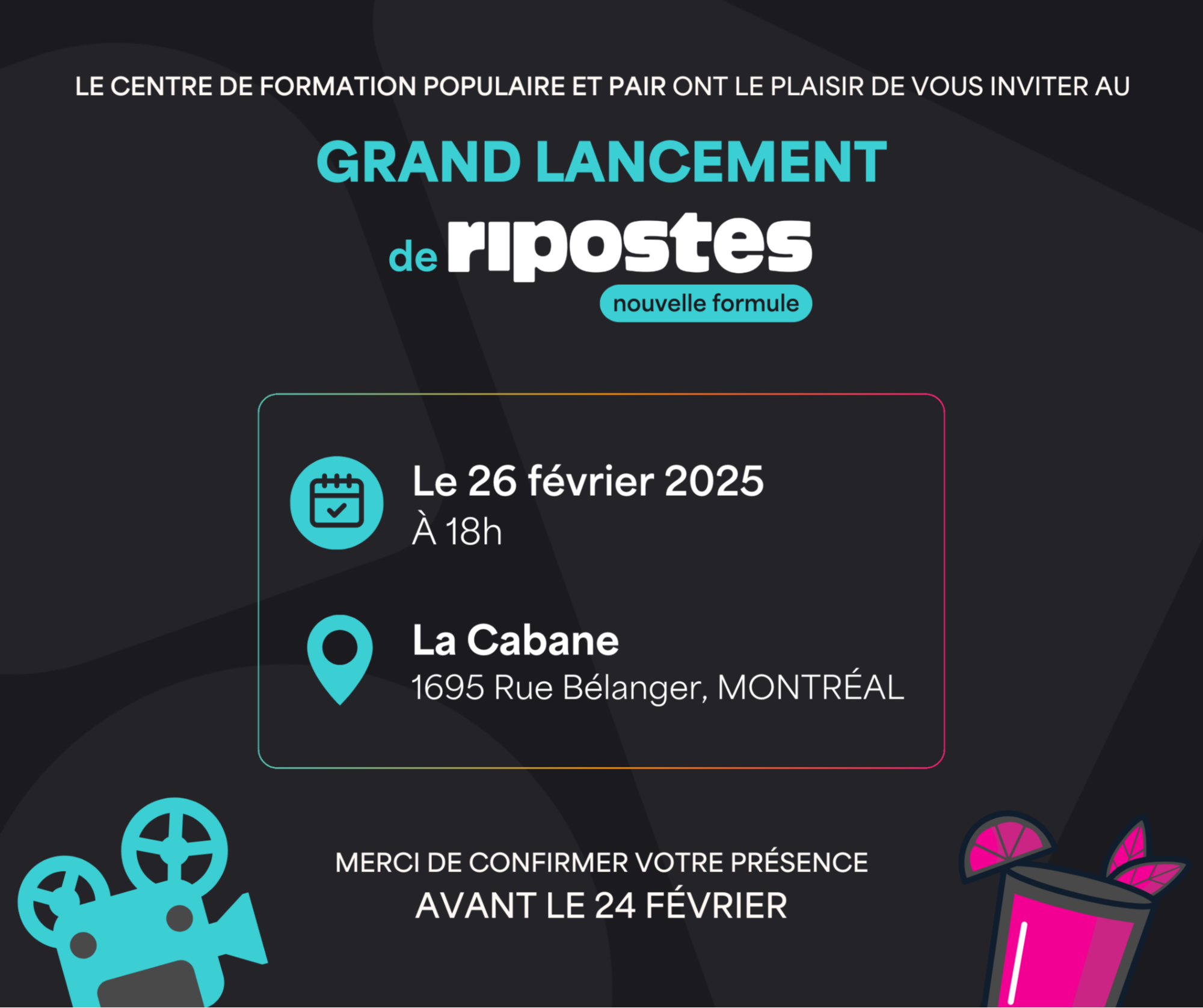 Ripostes : cocktail de lancement