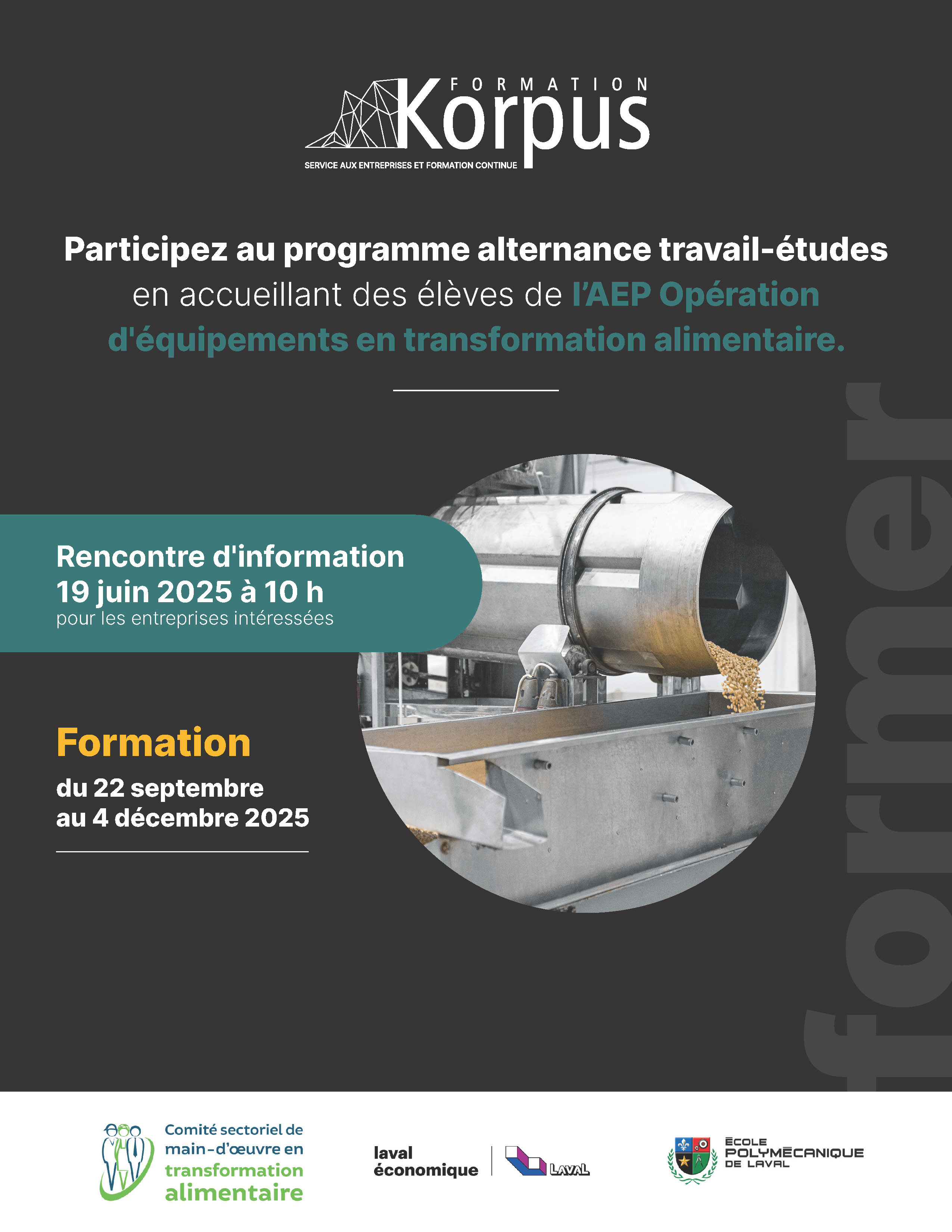 Rencontre d'information | Formation Opération d'équipements en transformation alimentaire subventionnée à Laval