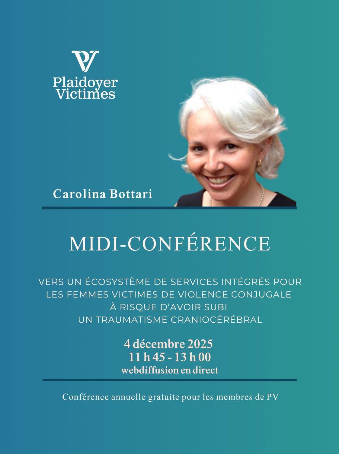 Midi-conférence avec Carolina Botarri | Vers un écosystème de services intégrés pour les femmes victimes de violence conjugale à risque d’avoir subi un traumatisme craniocérébral
