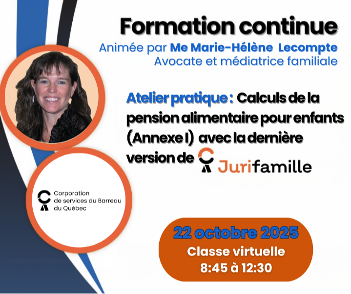 A25-Formation continue / Atelier pratique JuriFamille 2.0 : Calculs de pension alimentaire pour enfants (Annexe 1)