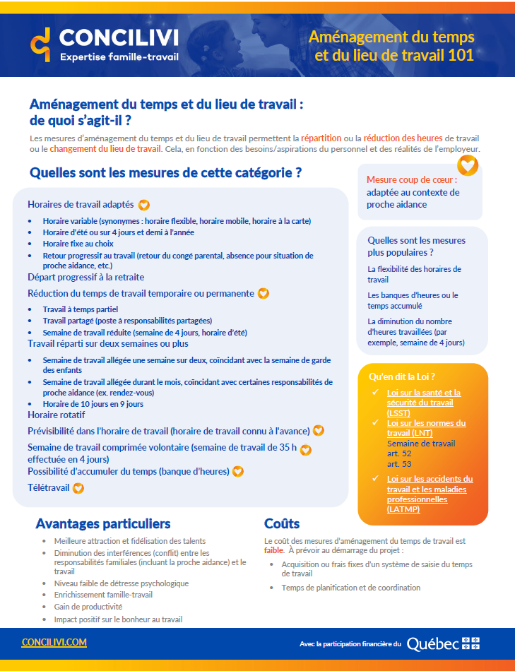 Fiche Aménagement du temps et du lieu de travail 101 par Concilivi