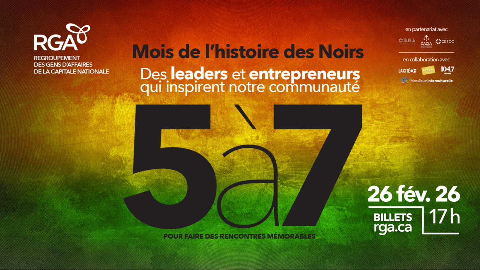 5 à 7 Mois de l'histoire des noirs, en collaboration avec Ottawa Black Business Alliance, CESOC et CACIA.