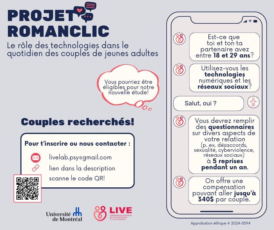 Recrutement - Projet RomanClic : Le rôle des technologies dans le quotidien des jeunes couples adultes