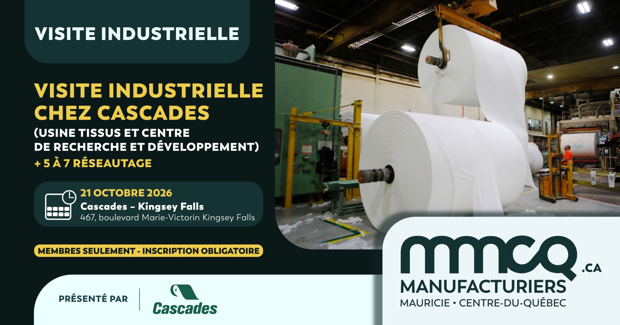 Visite industrielle chez Cascades (Usine Tissus et Centre de recherche et développement)