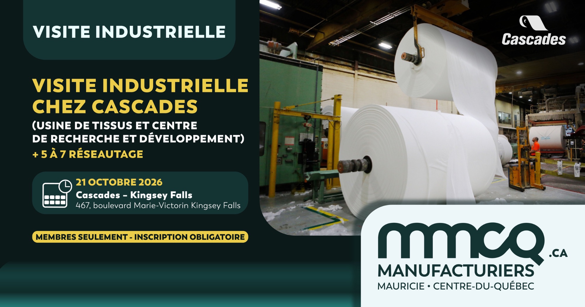 Visite industrielle chez Cascades (Usine de Tissus et Centre de recherche et développement)