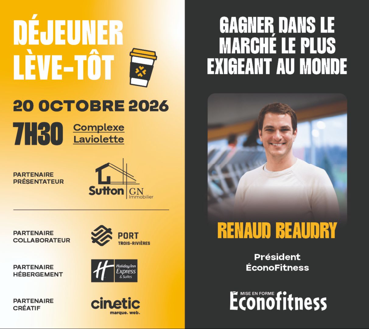 Déjeuner Lève-tôt - ÉconoFitness présenté par Gabriel Nadeau, courtier immobilier