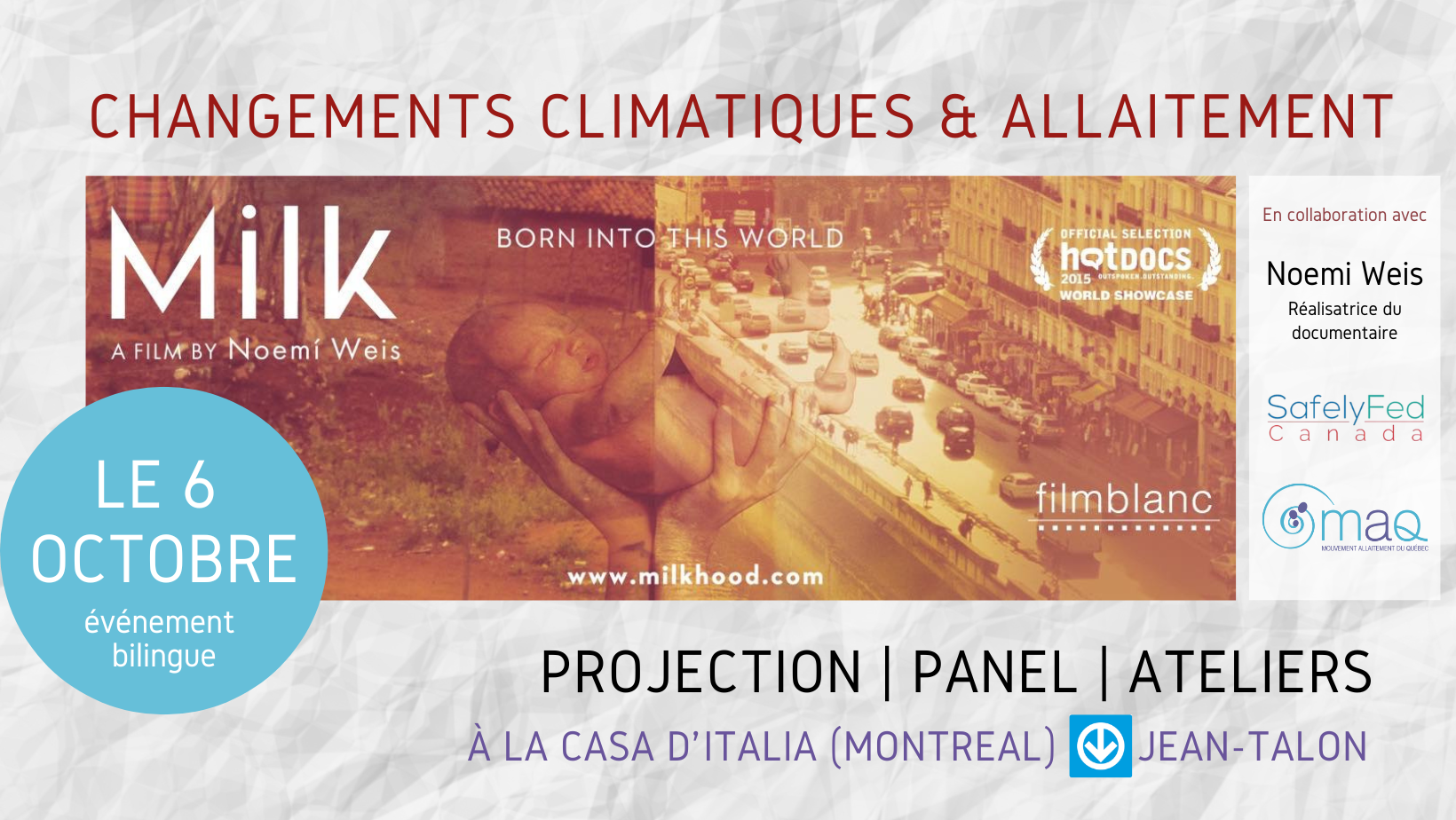 Changements climatiques & allaitement: documentaire MILK et ateliers