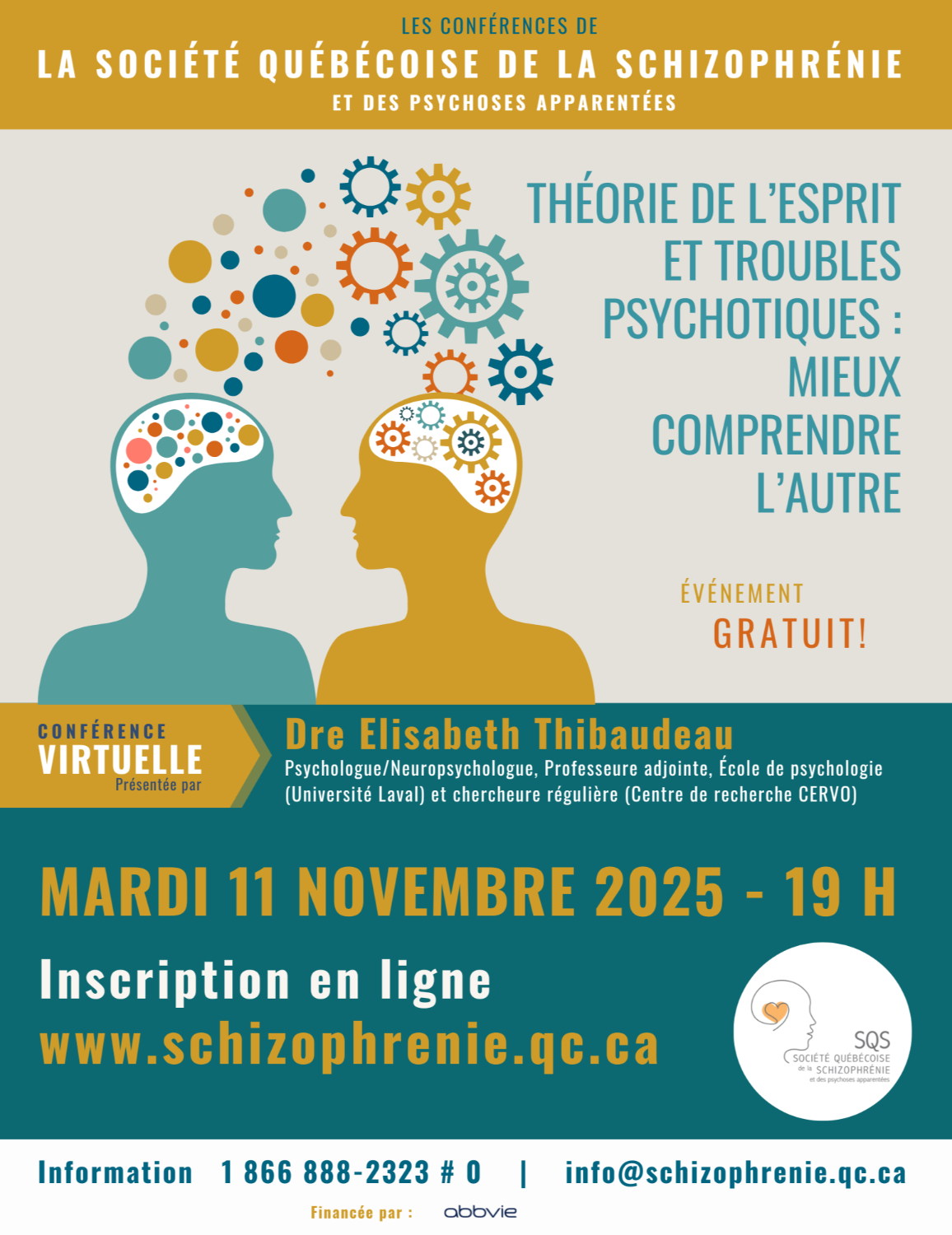 [GRAND PUBLIC] CONFÉRENCE VIRTUELLE SQS - Théorie de l’esprit et troubles psychotiques : mieux comprendre l’autre