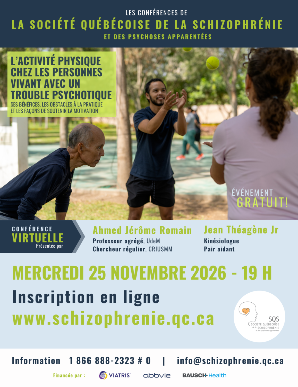 [GRAND PUBLIC] CONFÉRENCE VIRTUELLE - L'activité physique chez les personnes vivant avec un trouble psychotique