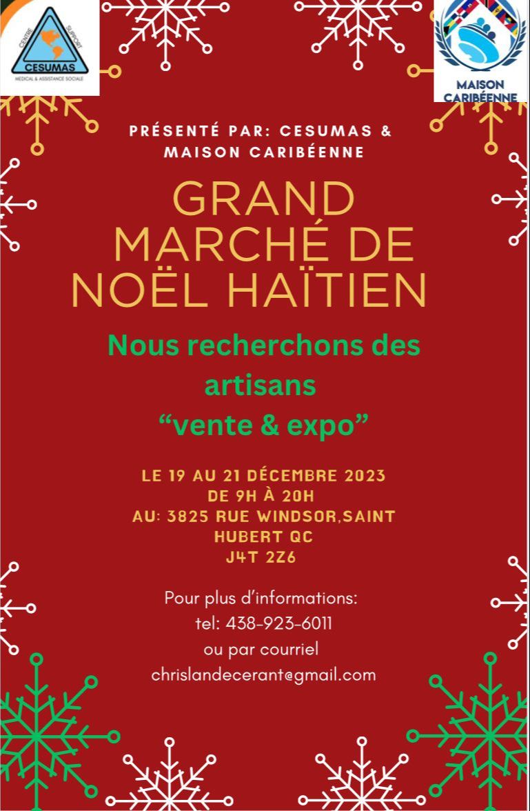 Inscription des artisans pour le grand marché de noël haïtien 2023