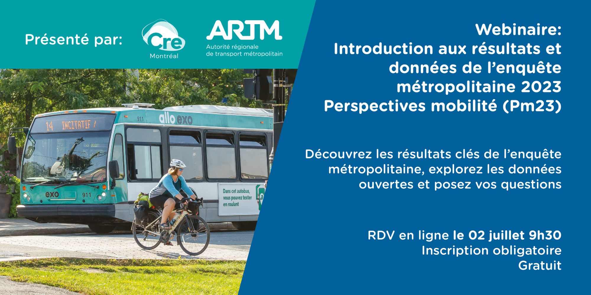 Webinaire | Introduction aux résultats et données de l’enquête métropolitaine 2023 Perspectives mobilité