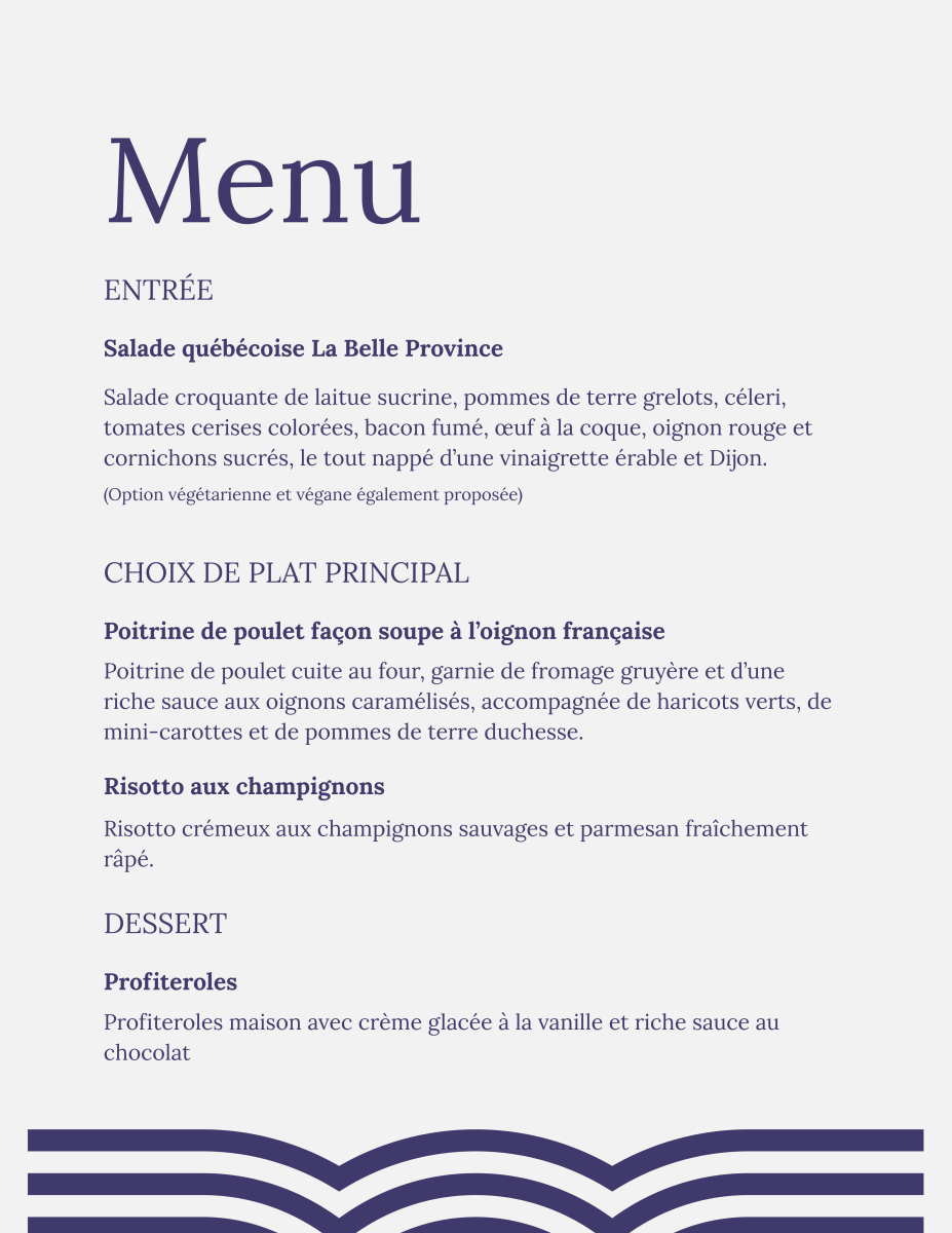 Menu - Régate pour l'AQVA 2026