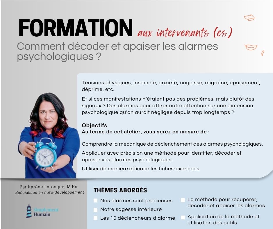 Formation aux intervenants (es) «Comment décoder et apaiser les alarmes psychologiques ?»