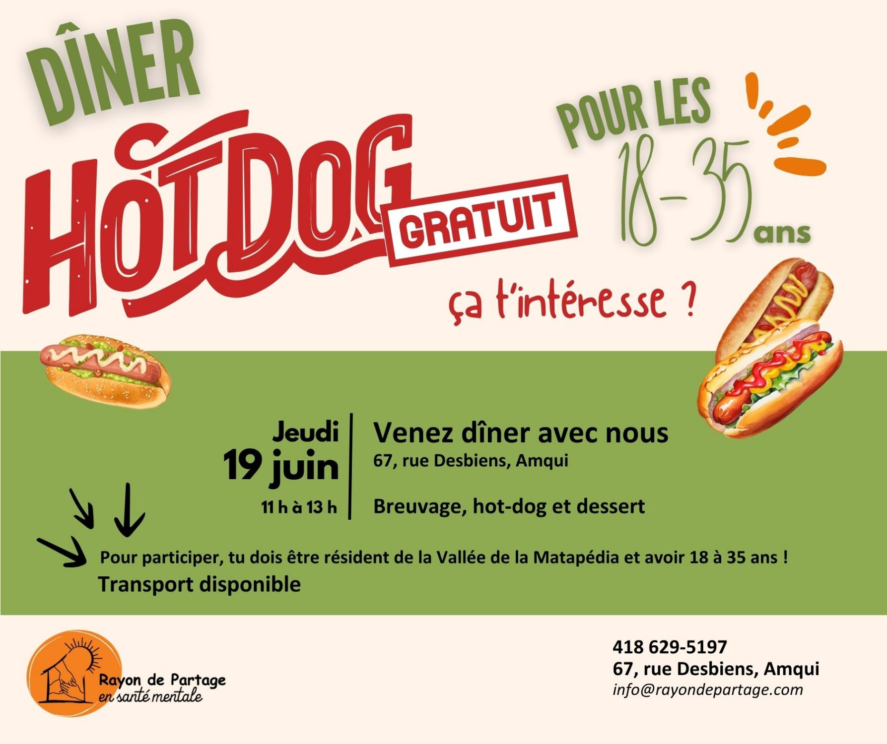 Dîner hot-dog pour les 18-35 ans