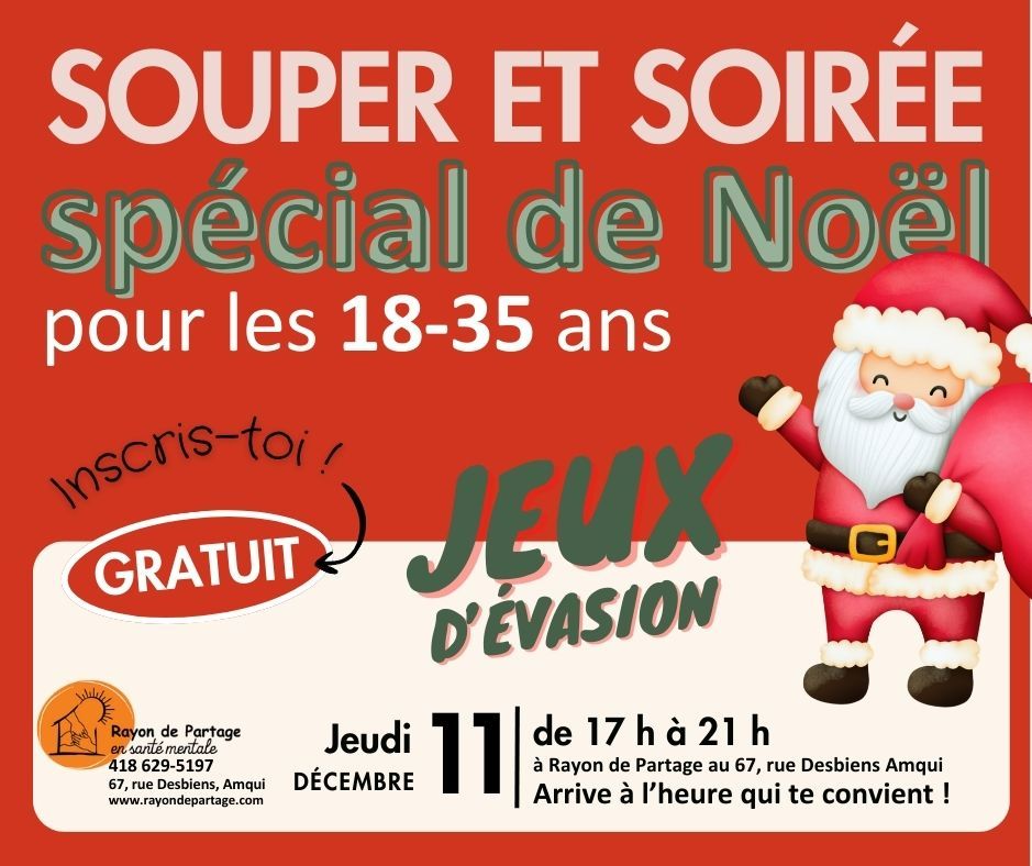 Souper et soirée de Noël pour les 18 à 35 ans