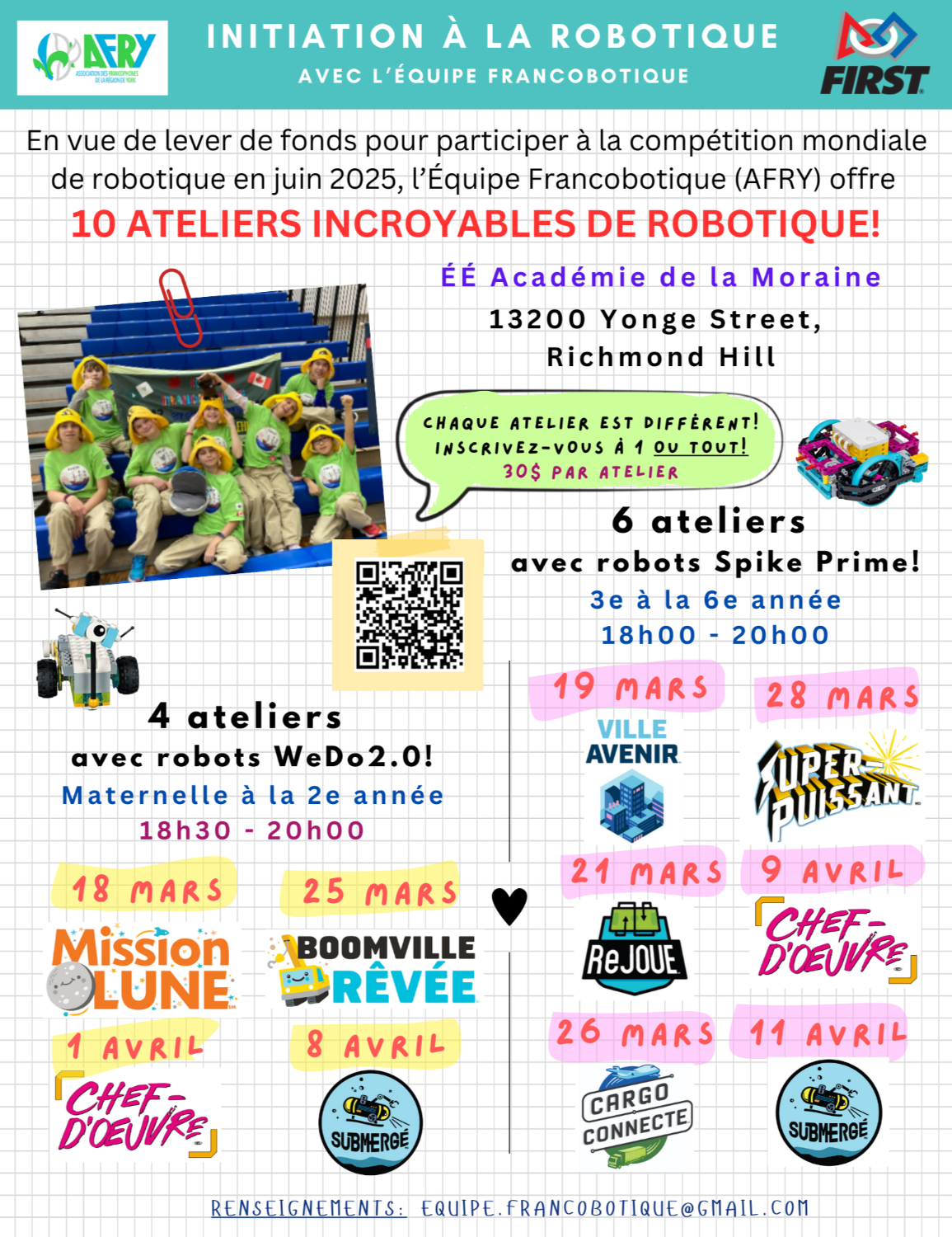 2025 - Ateliers initiation à la robotique avec l’équipe Francobotique, championne internationale !