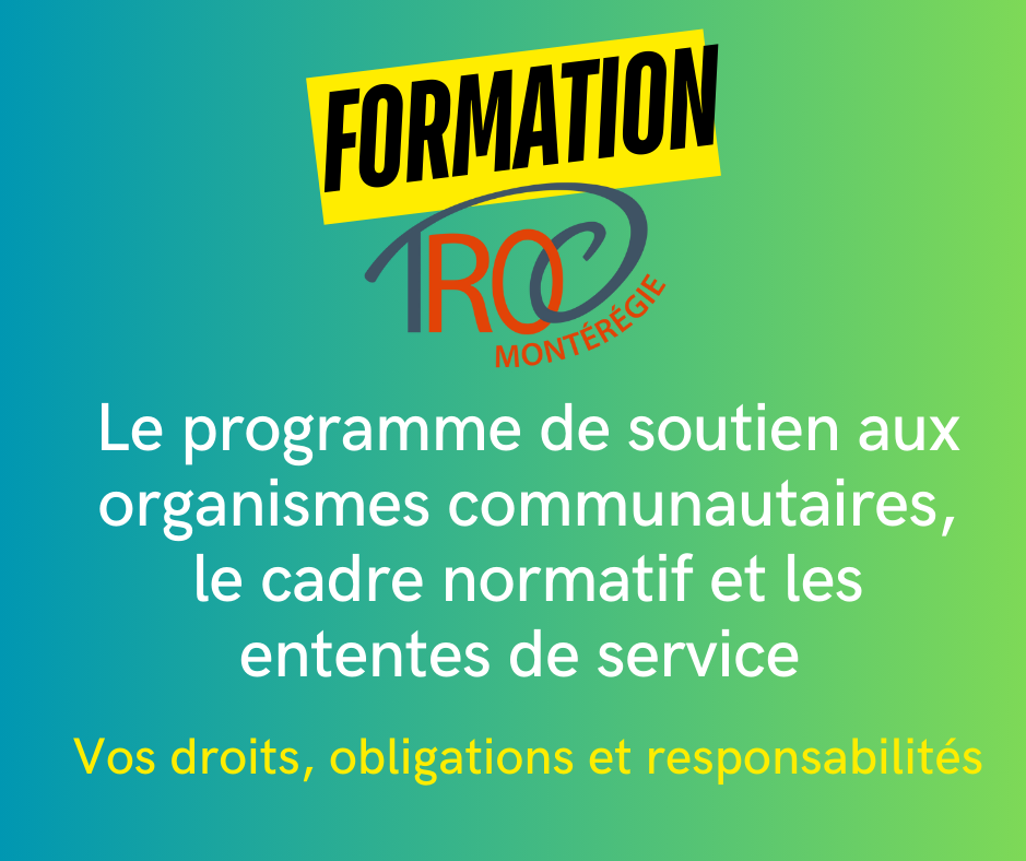 Formation - Le programme de soutien aux organismes communautaires : Vos droits, obligations et responsabilités