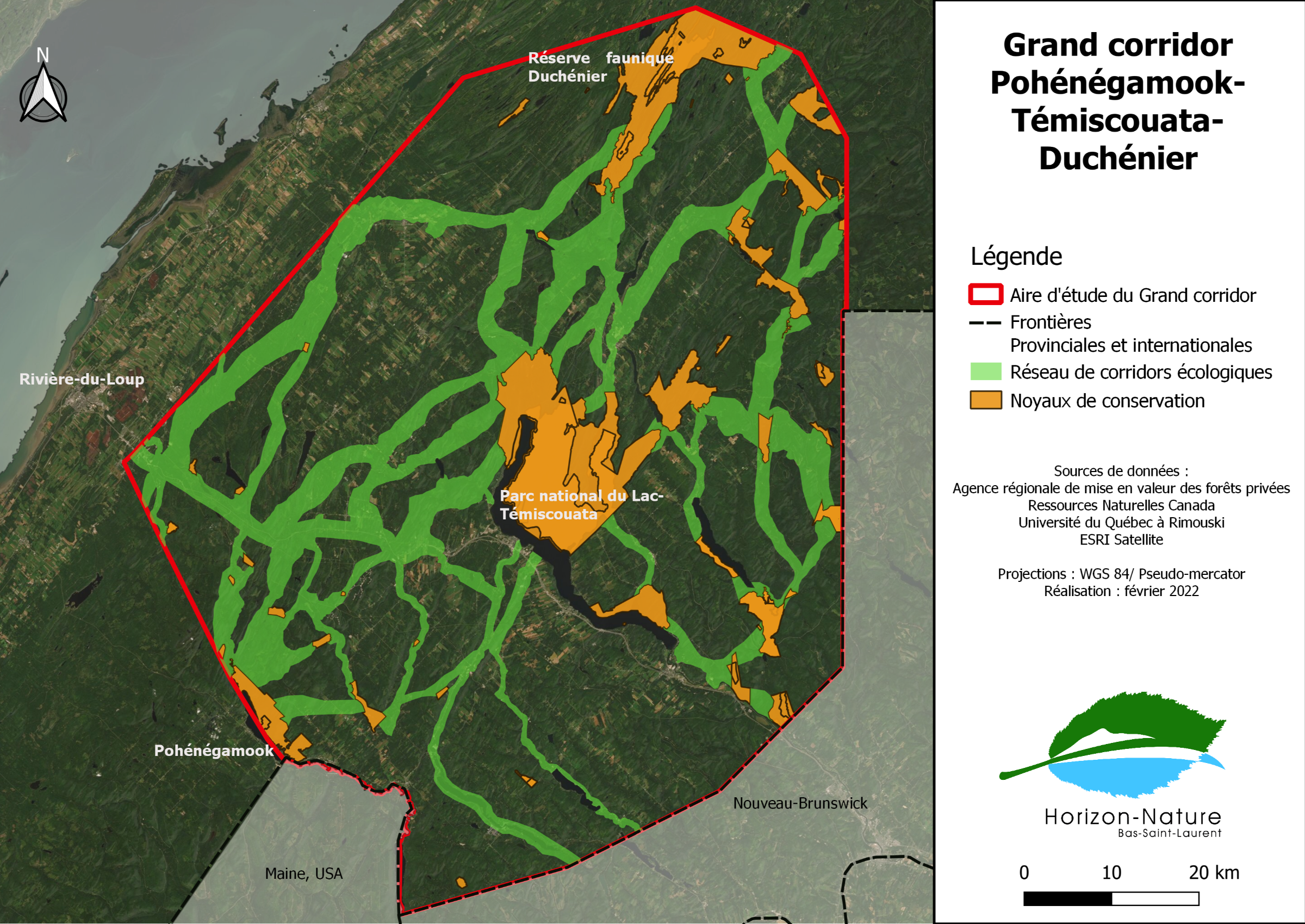 Réseau de corridors écologiques dans l'axe de Pohénégamook, Lac-Témiscouata et Duchénier