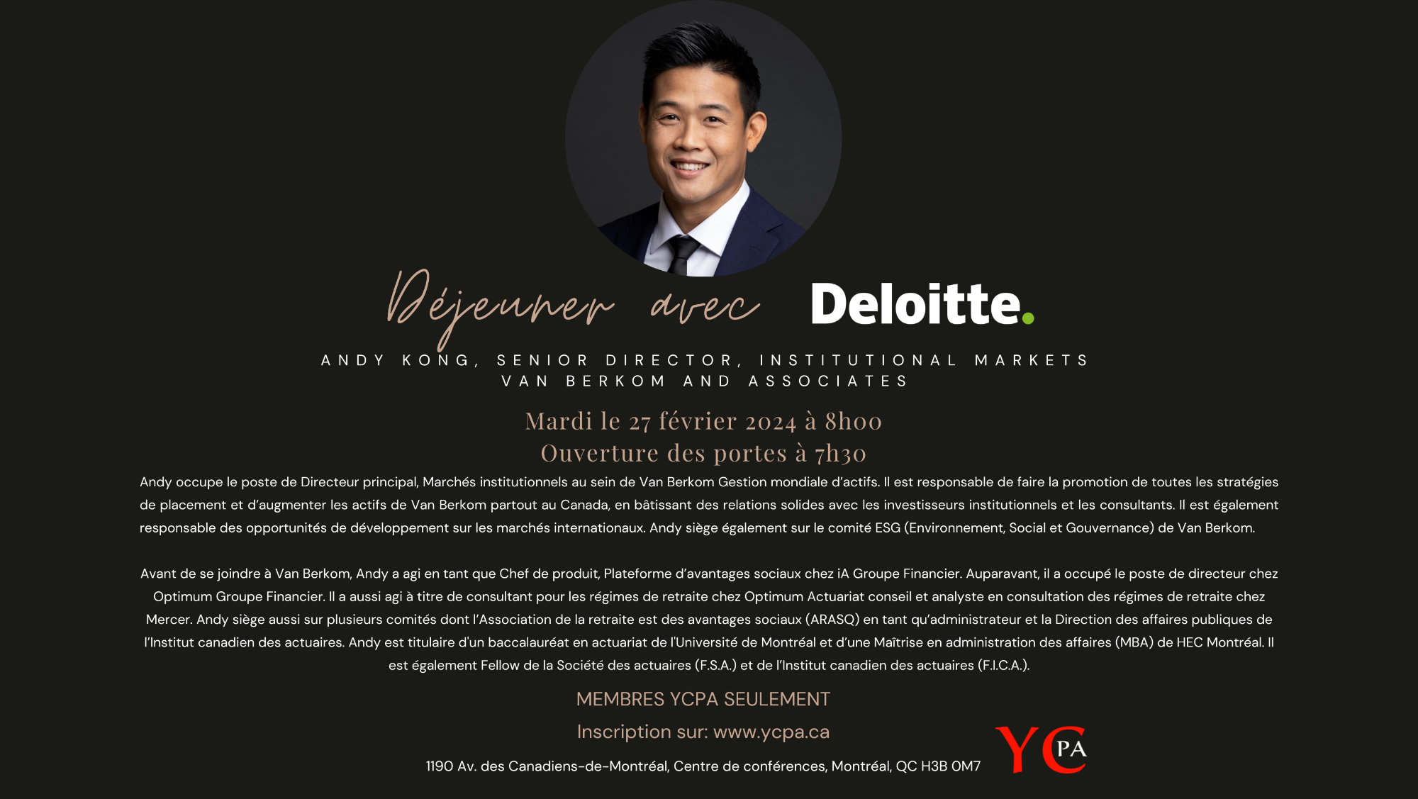 Déjeuner avec Deloitte -  Andy Kong, Directeur principal, Marchés institutionnels chez Van Berkom Gestion mondiale d’actifs