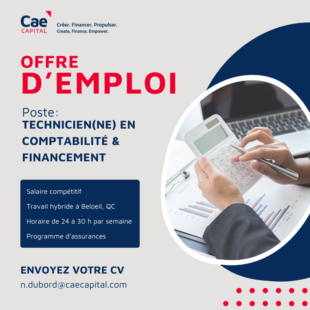 Offre d'emploi TECHNICIEN(NE) EN COMPTABILITÉ/FINANCEMENT