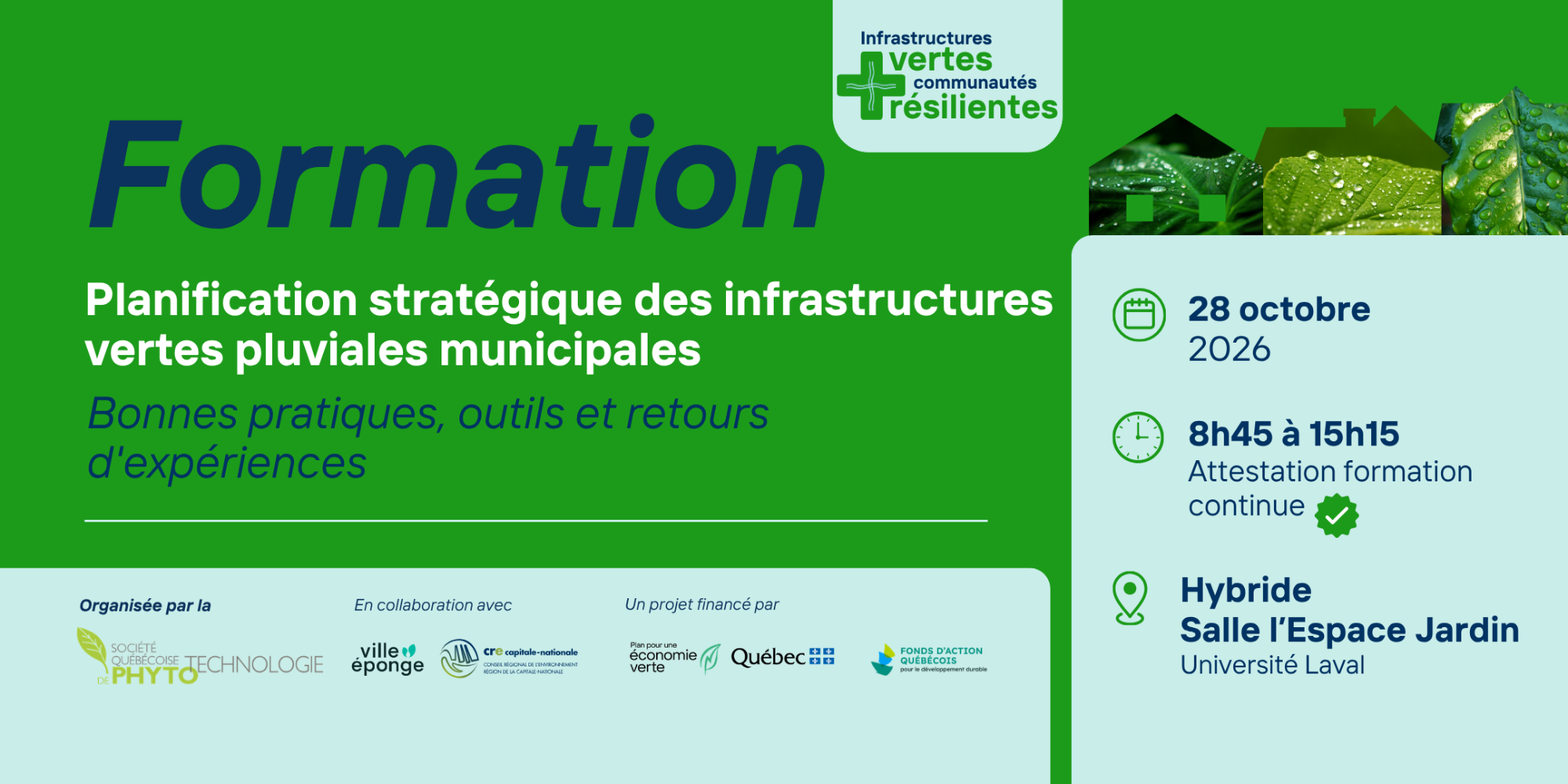 Formation - Planification stratégique des infrastructures vertes pluviales municipales : Bonnes pratiques, outils et retours d'expériences