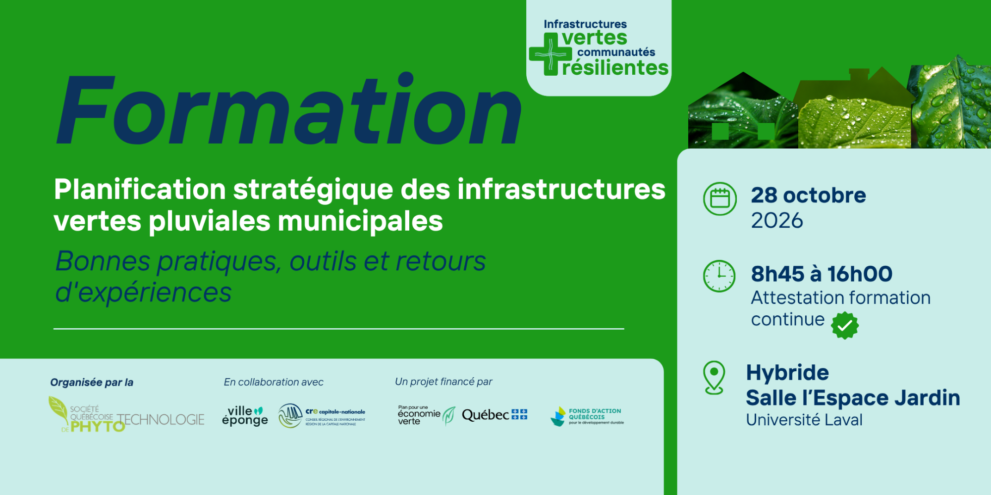 Formation - Planification stratégique des infrastructures vertes pluviales municipales : Bonnes pratiques, outils et retours d'expériences