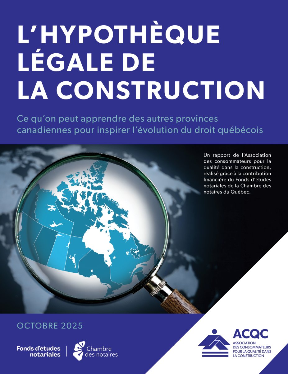 Couverture du rapport de l'ACQC sur les équivalents à l'hypothèque légale de la construction au Canada.