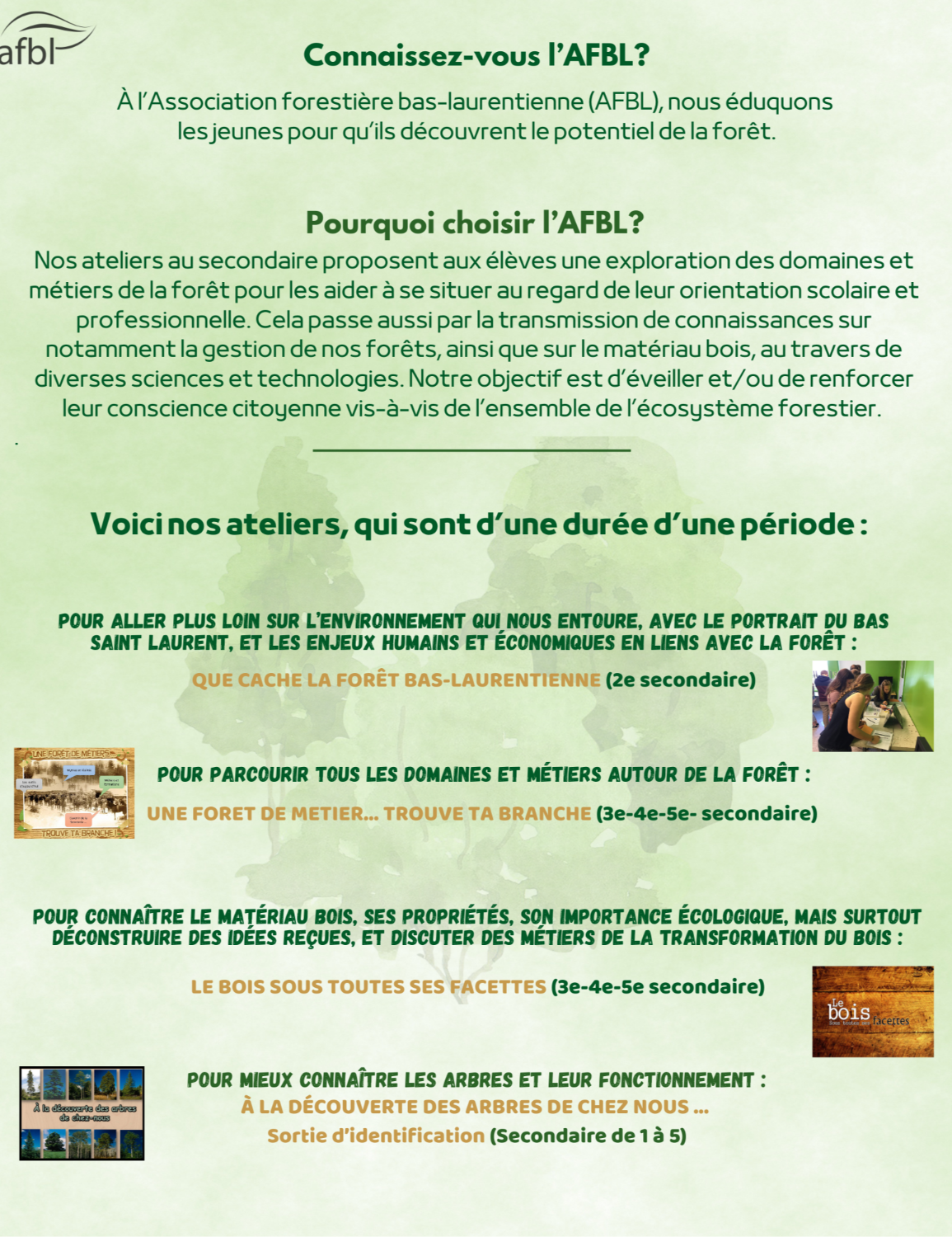 Ateliers au secondaire 2025-2026