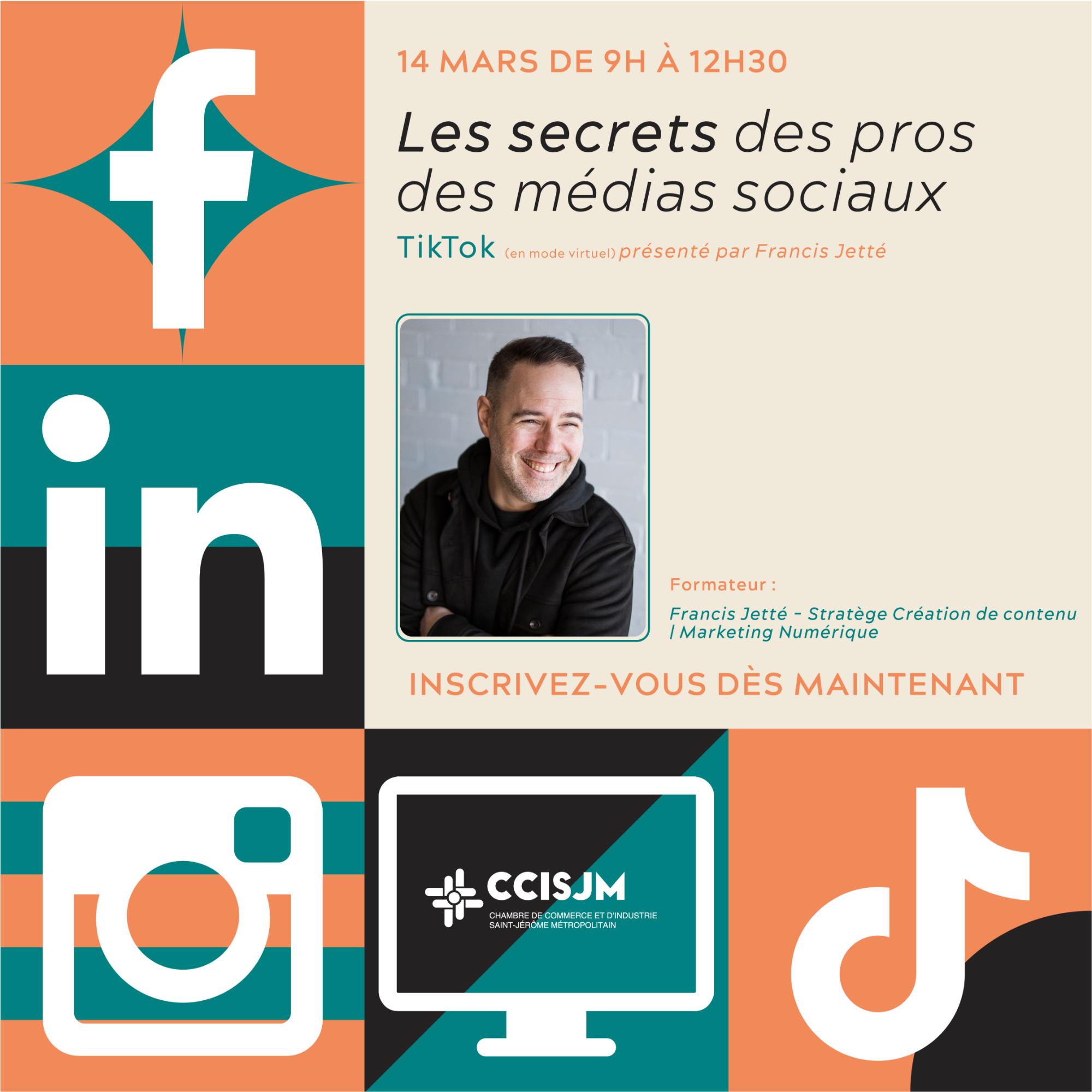 Formations virtuelles - Les secrets des pros des médias sociaux :  TikTok présenté par Francis Jetté