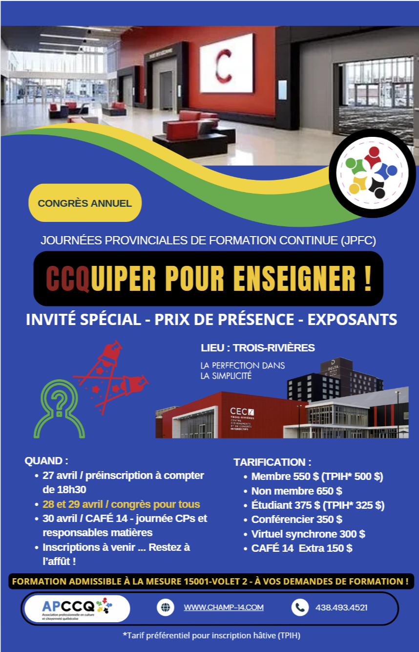 2025 : CCQUIPER POUR ENSEIGNER !