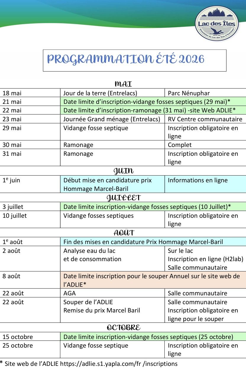 Calendrier été 2026