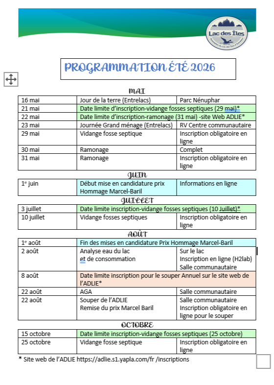 Calendrier été 2026