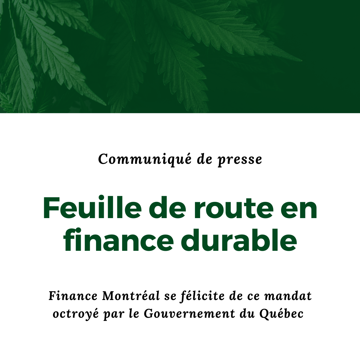 Québec Sustainable Finance Roadmap Finance Montréal a new