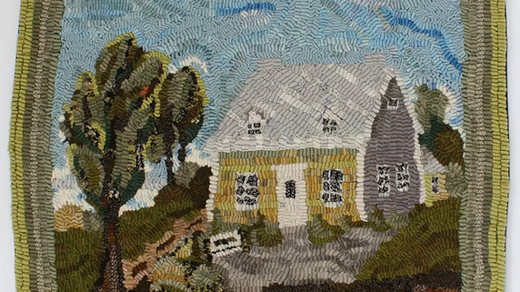 Crocheted rug weaving demonstration