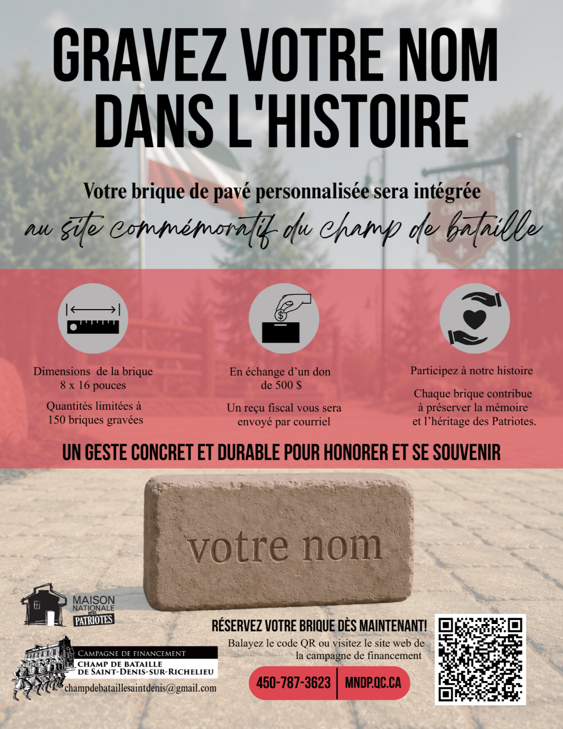 Gravez votre nom dans l'histoire - Brique de pavé personnalisée sur le champ de bataille